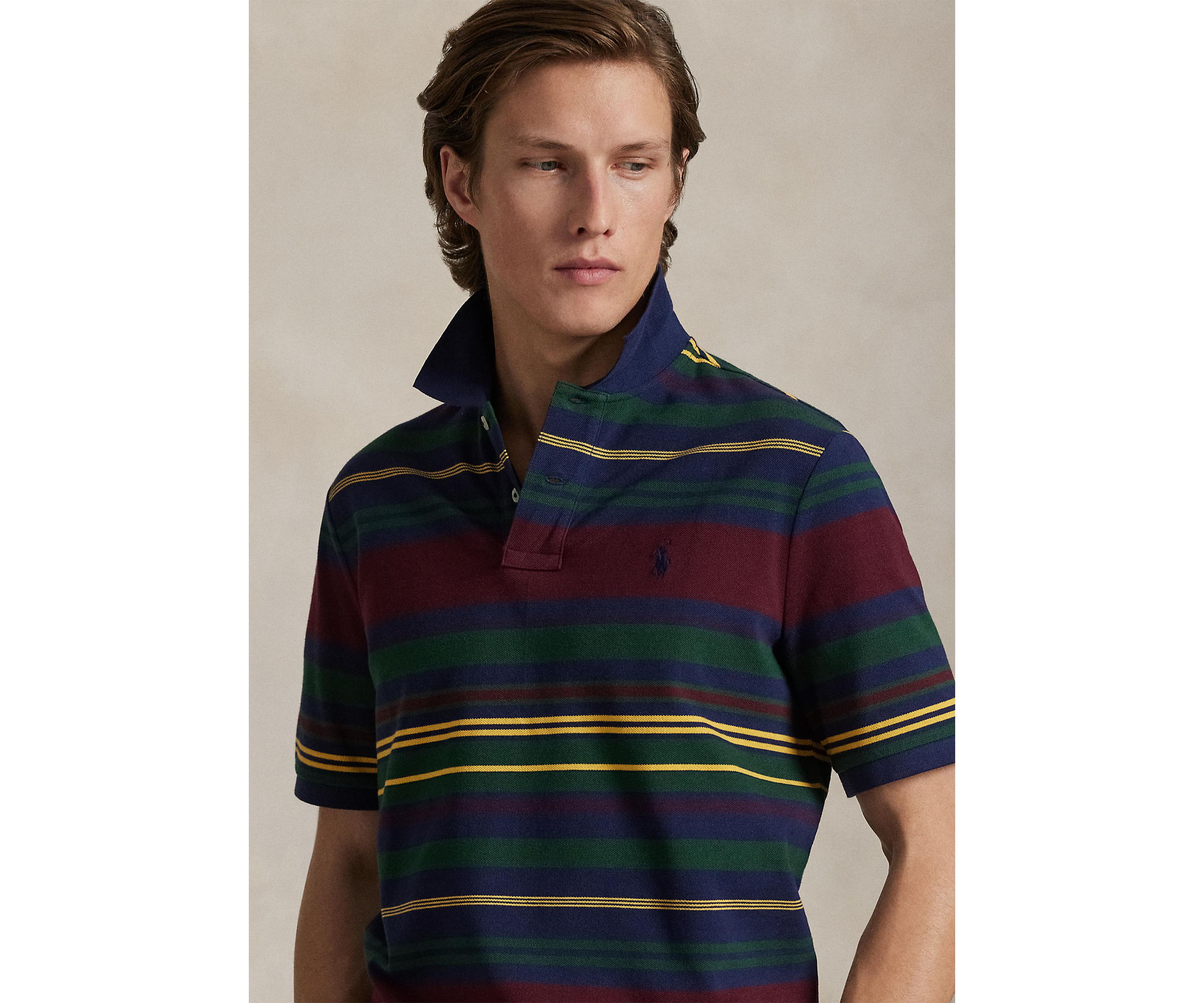 Classic Fit Striped Mesh Polo Shirt