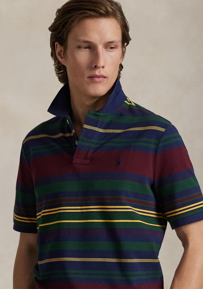 Classic Fit Striped Mesh Polo Shirt