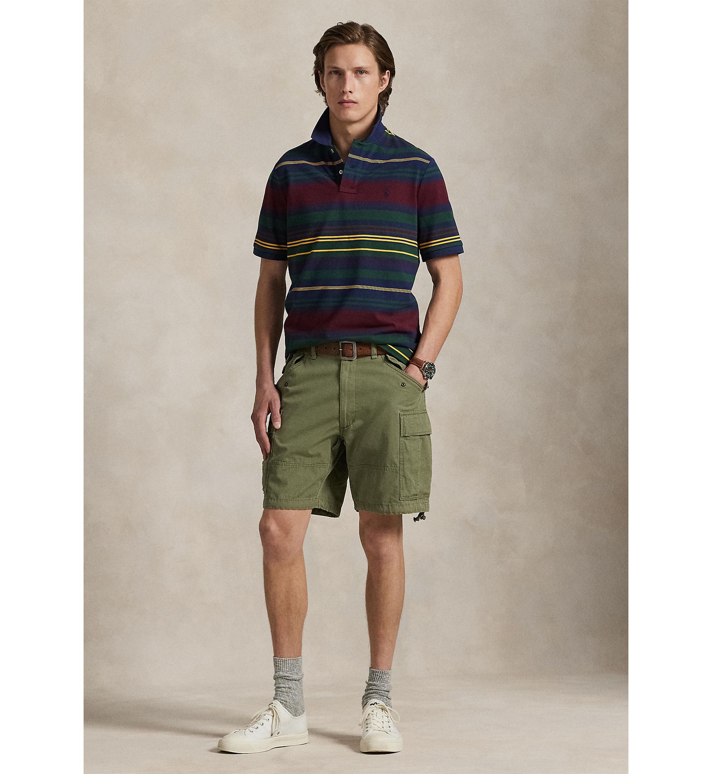 Classic Fit Striped Mesh Polo Shirt