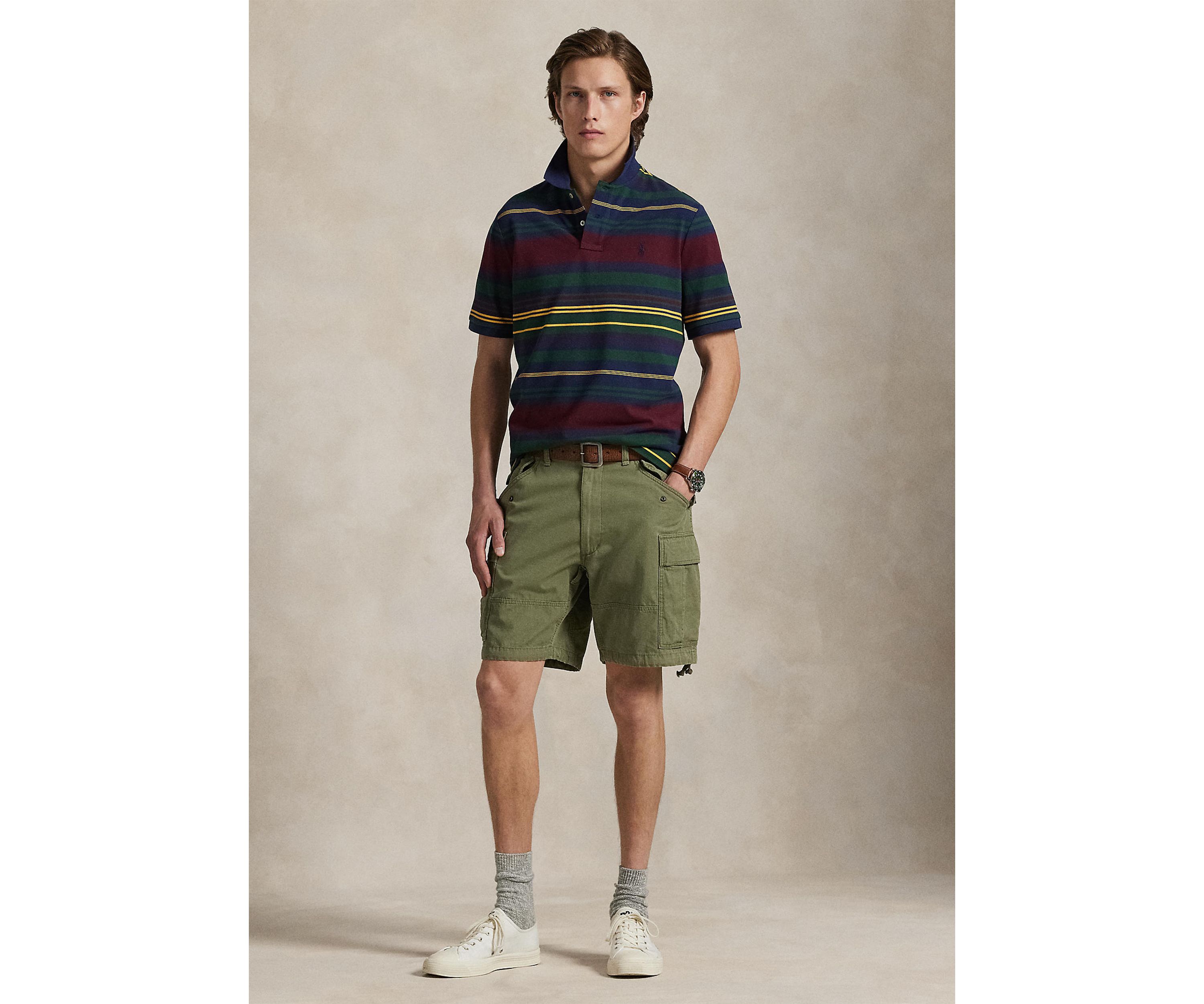 Classic Fit Striped Mesh Polo Shirt
