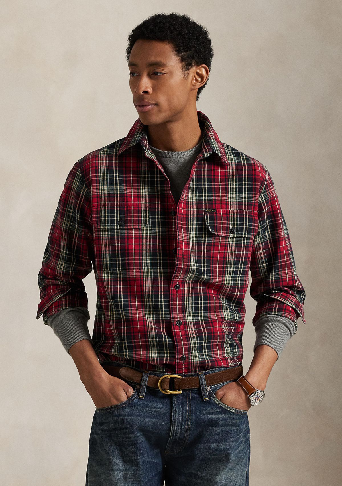 Mens Classic Fit Plaid Oxford Work shirt