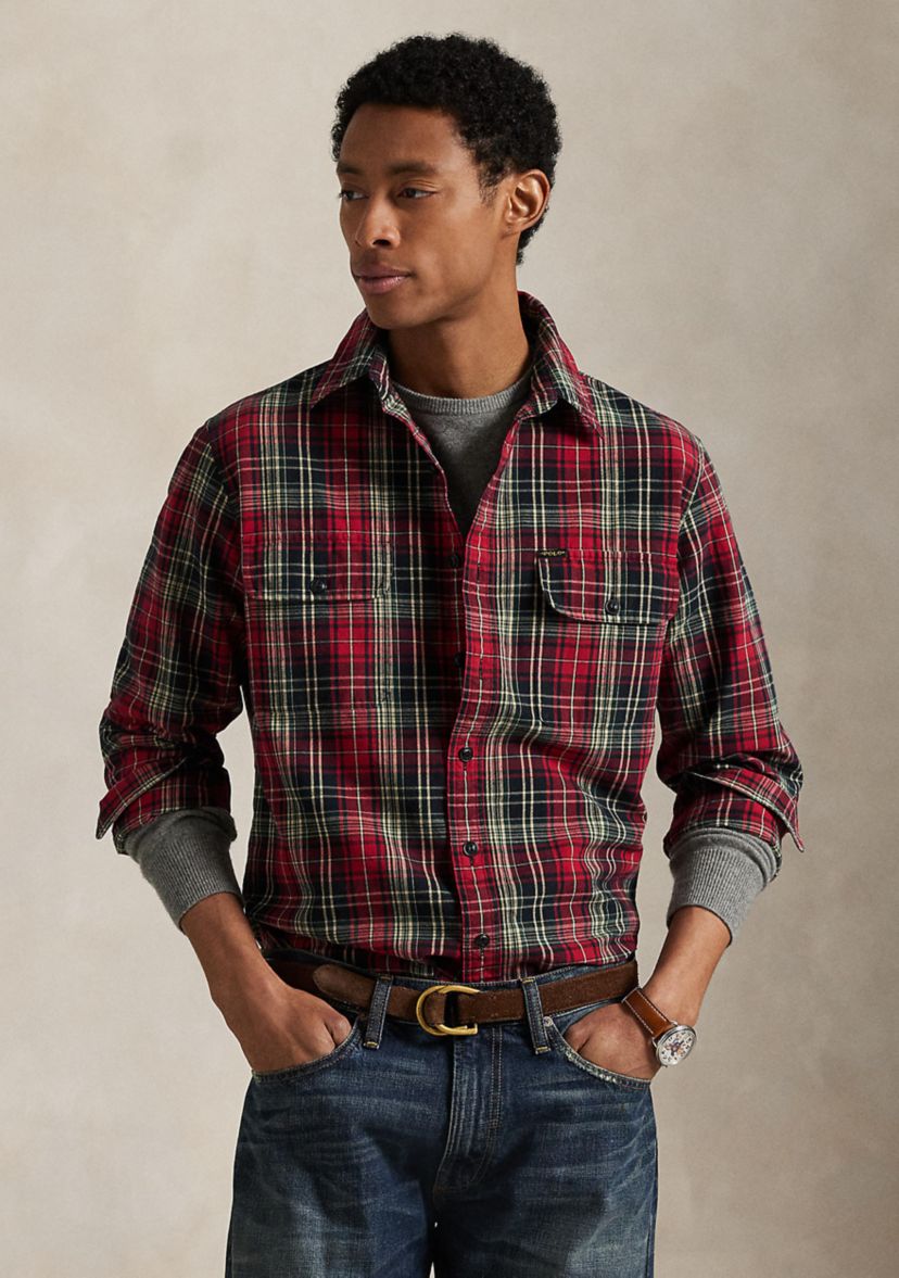 Mens Classic Fit Plaid Oxford Work shirt