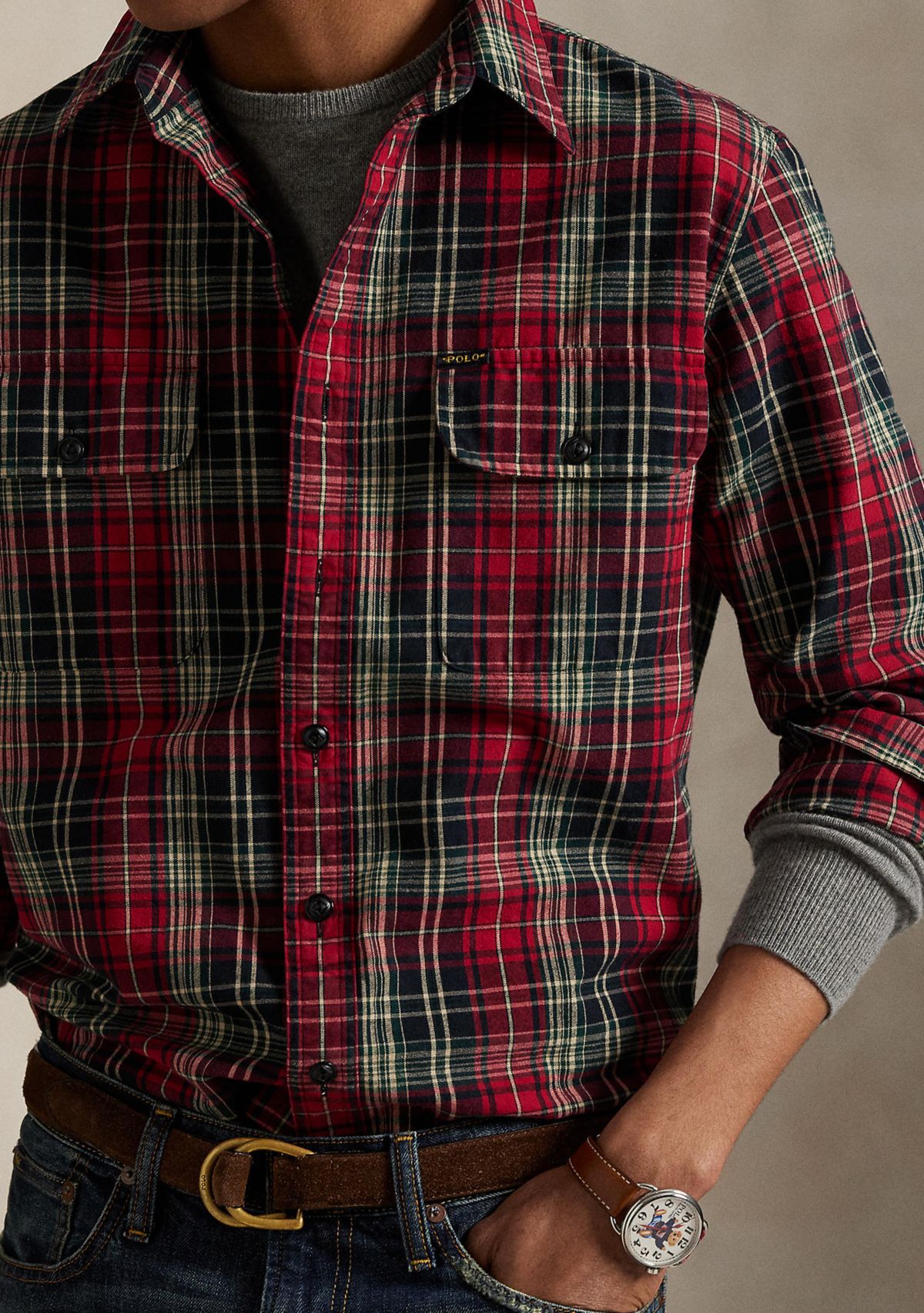 Mens Classic Fit Plaid Oxford Work shirt