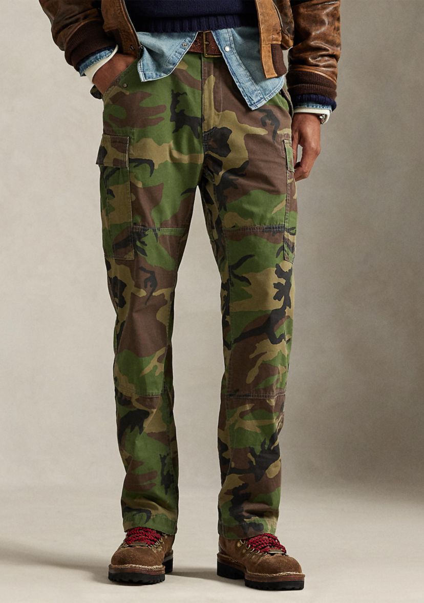 Mens Classic Fit Camo Canvas Cargo Pants