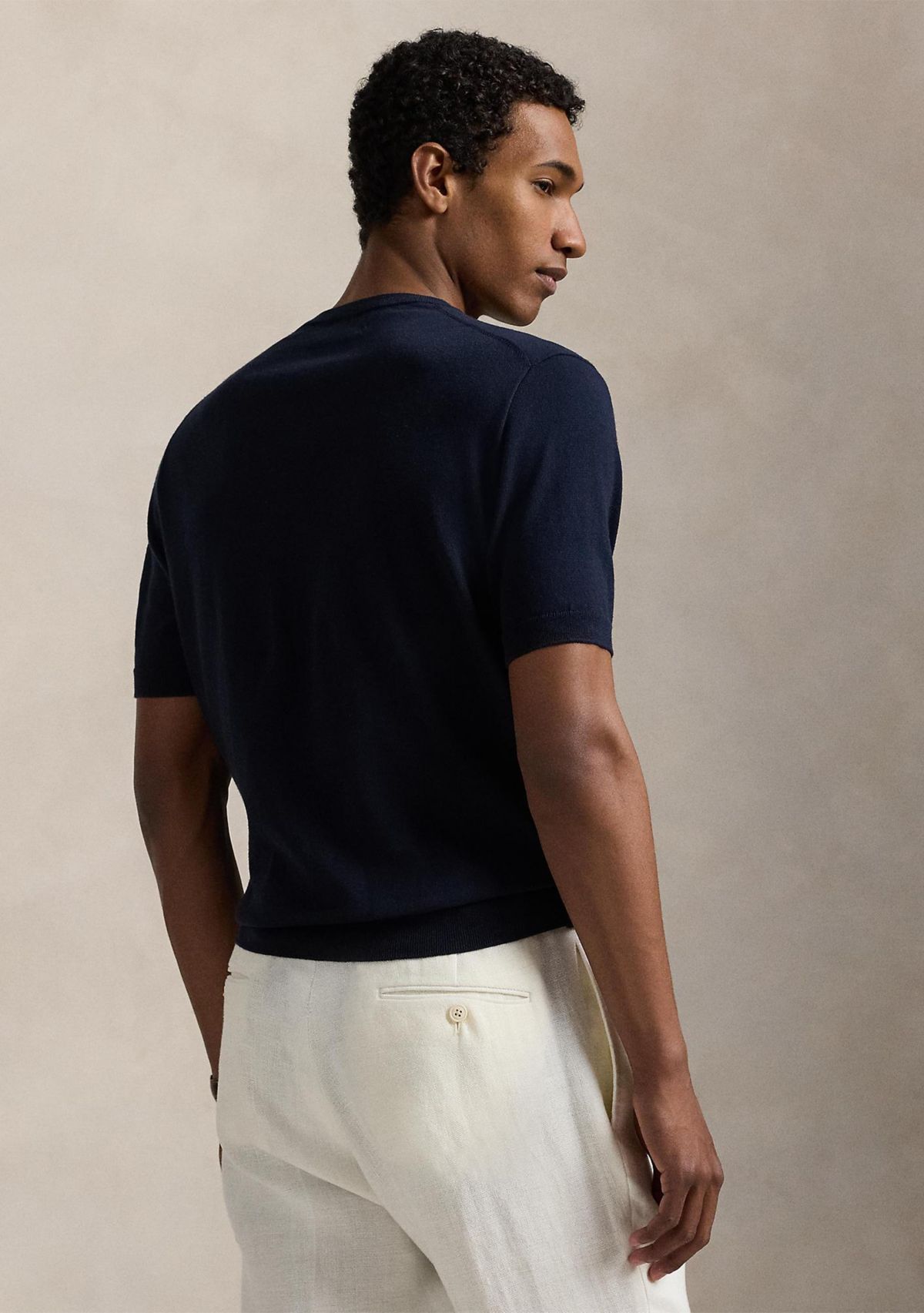 Cotton Crewneck Short-Sleeve Sweater