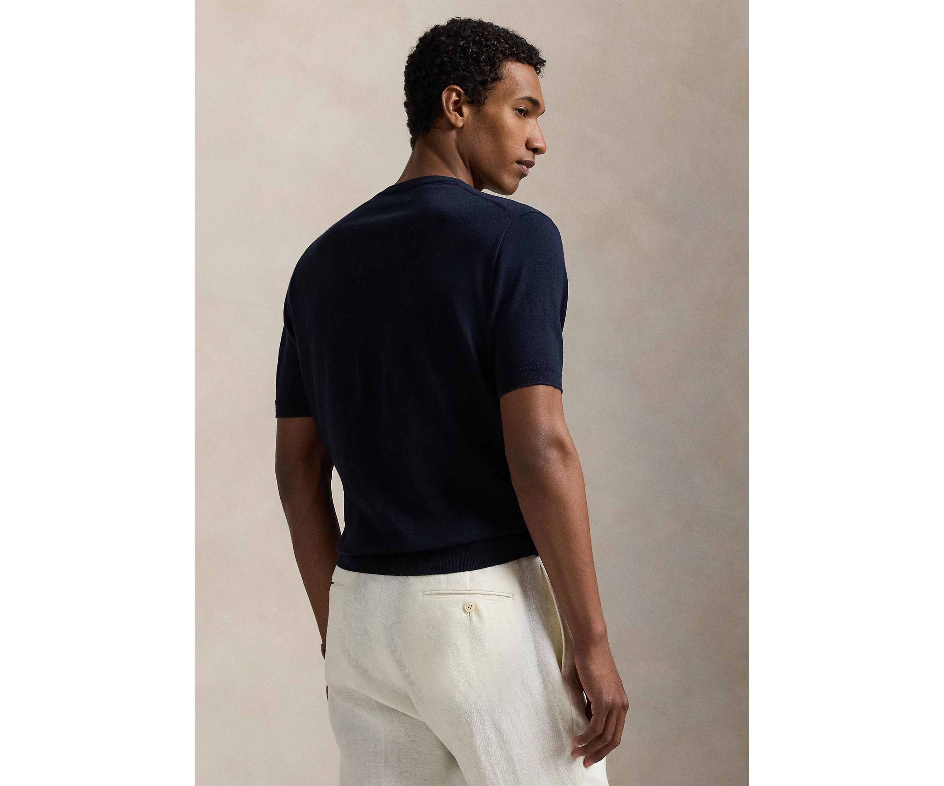 Cotton Crewneck Short-Sleeve Sweater