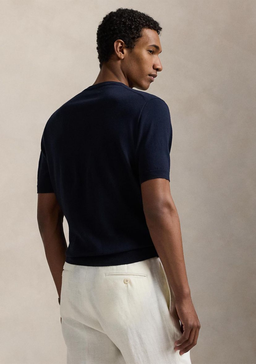 Cotton Crewneck Short-Sleeve Sweater