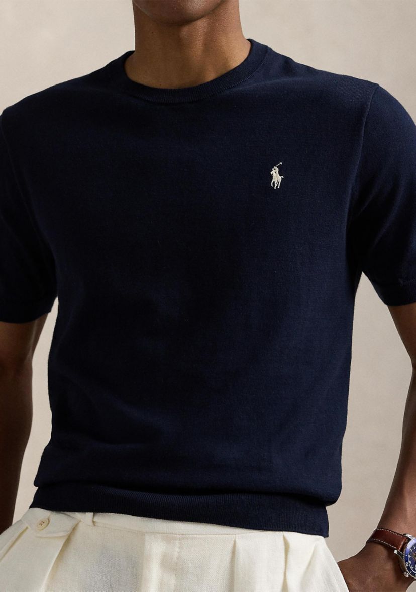 Cotton Crewneck Short-Sleeve Sweater