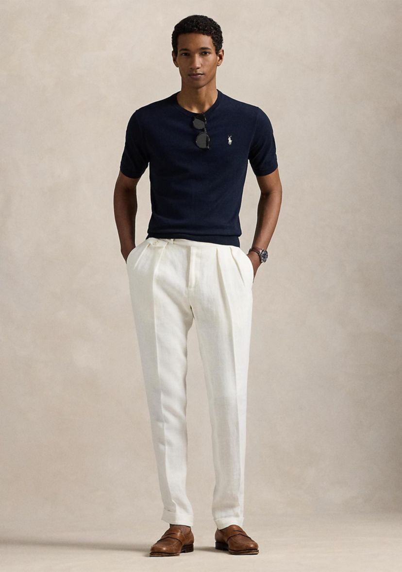 Cotton Crewneck Short-Sleeve Sweater