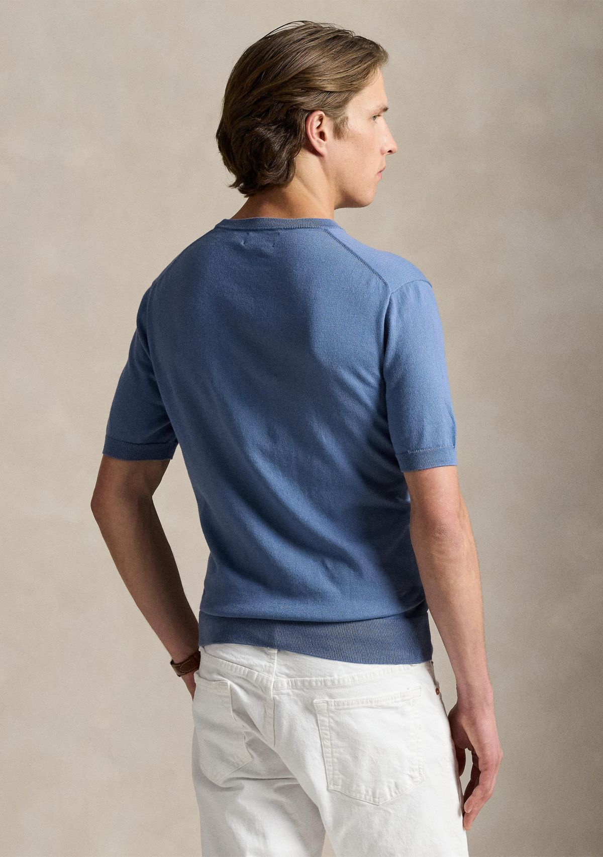 Cotton Crewneck Short-Sleeve Sweater