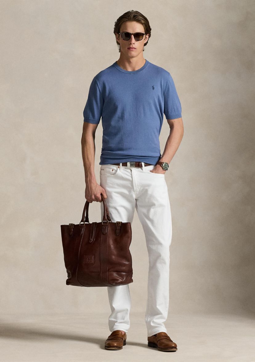 Cotton Crewneck Short-Sleeve Sweater