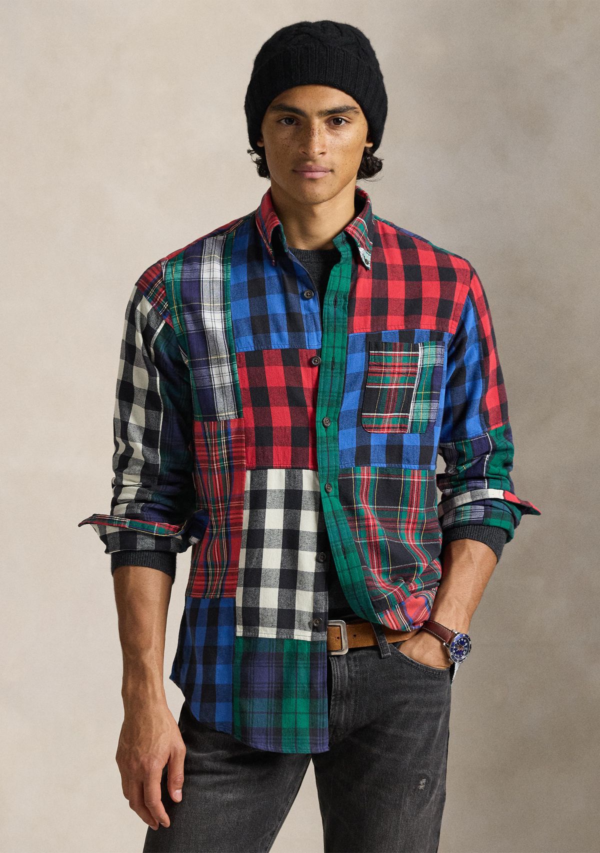 Classic Fit Patchwork Flannel Shirt