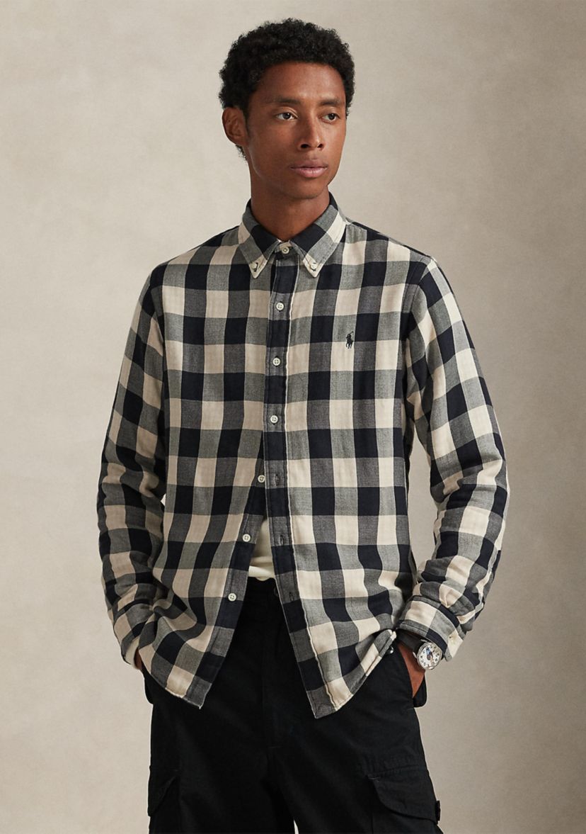 Mens Classic Fit Plaid Double-Faced Shirt