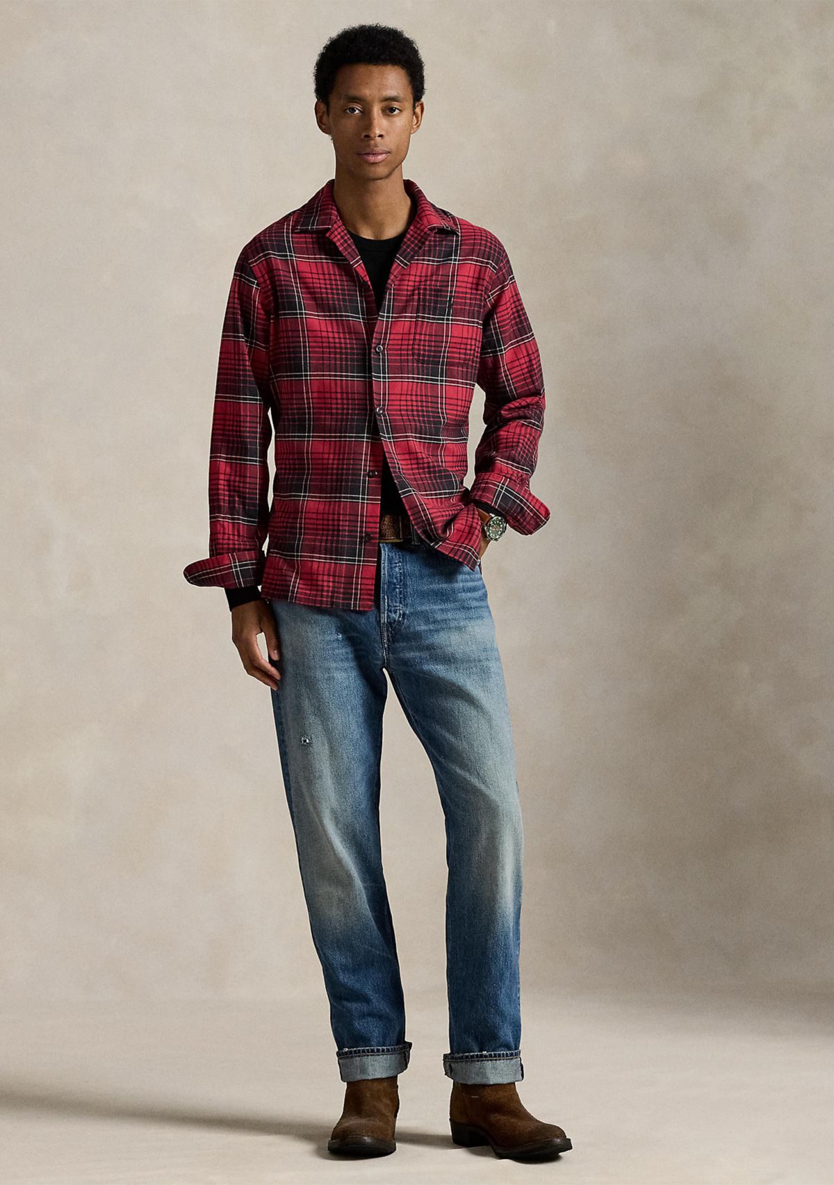 Mens Classic Fit Plaid Performance Camp Shirt