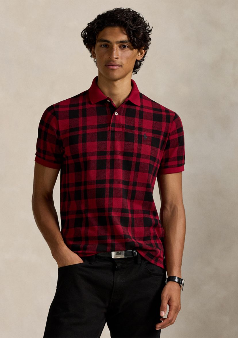 Mens Custom Slim Fit Plaid Mesh Polo Shirt