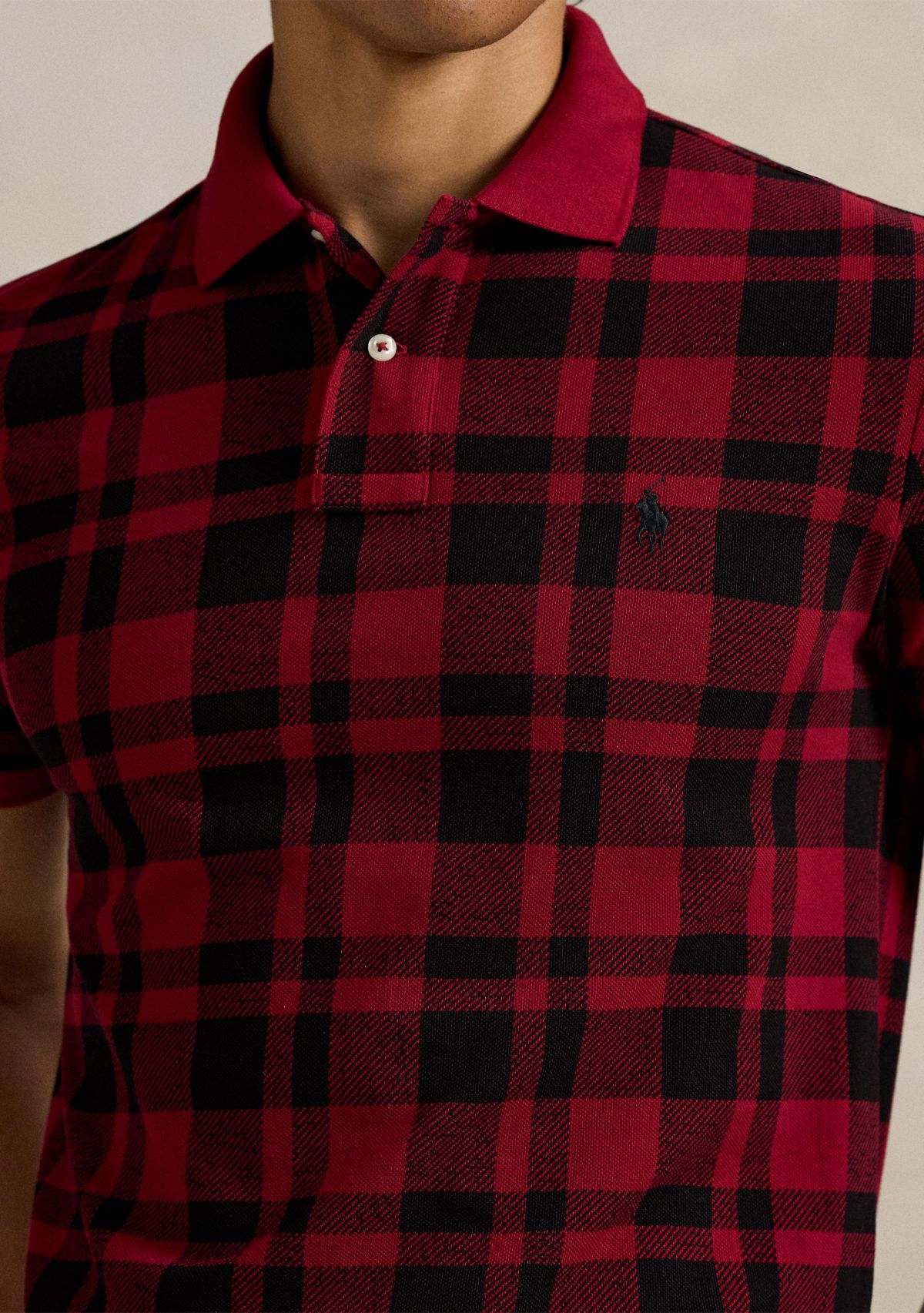 Mens Custom Slim Fit Plaid Mesh Polo Shirt