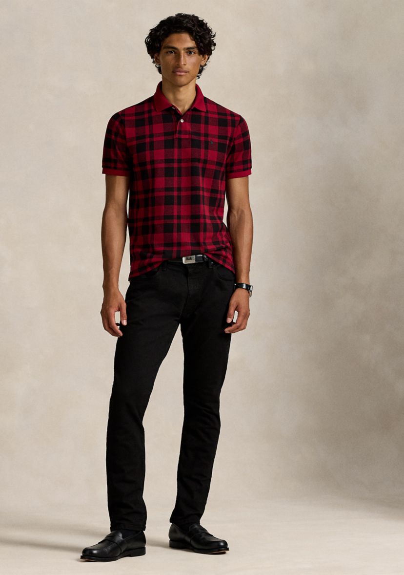 Mens Custom Slim Fit Plaid Mesh Polo Shirt