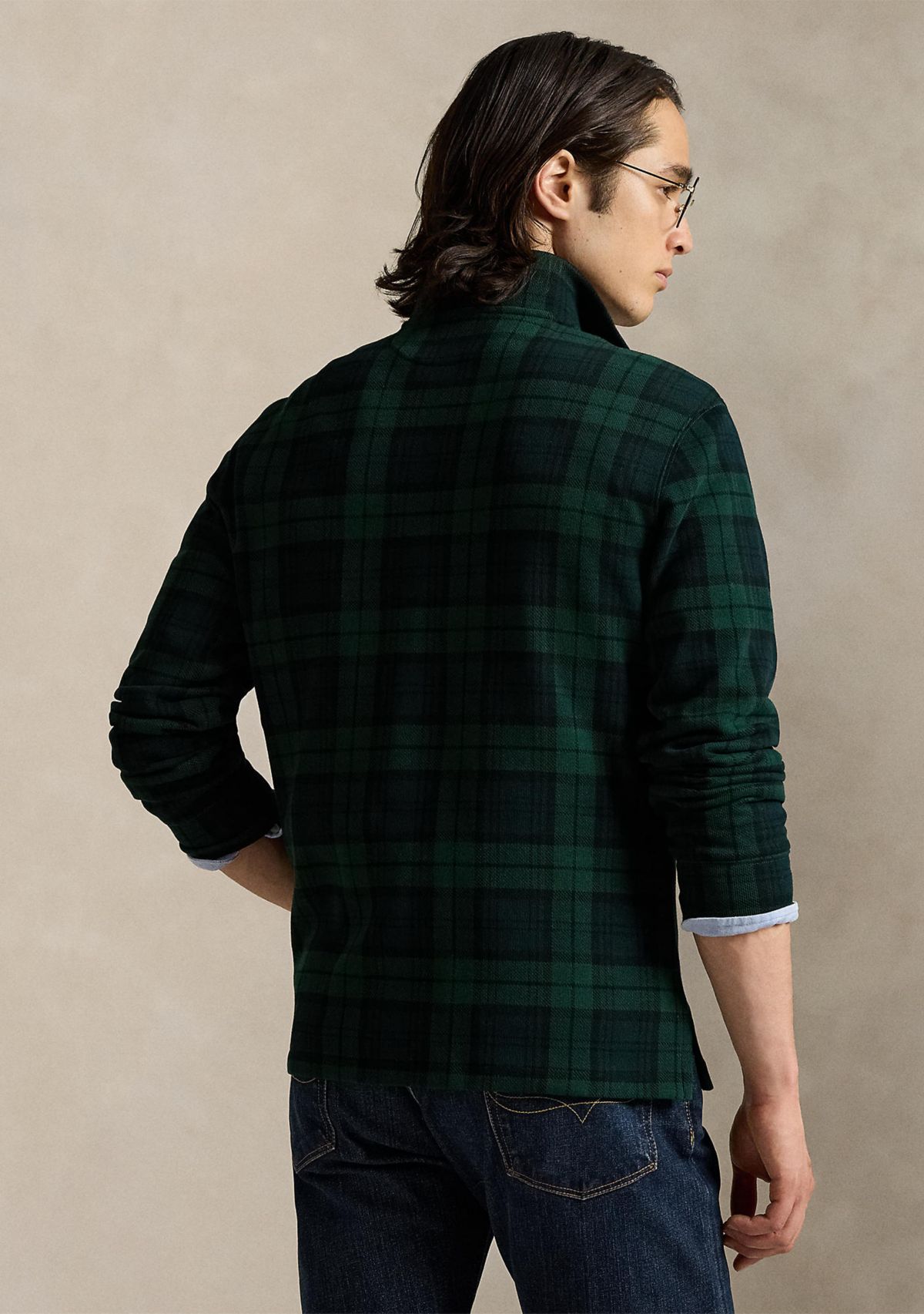 Mens Plaid Estate-Rib 1/4 Zip Pullover