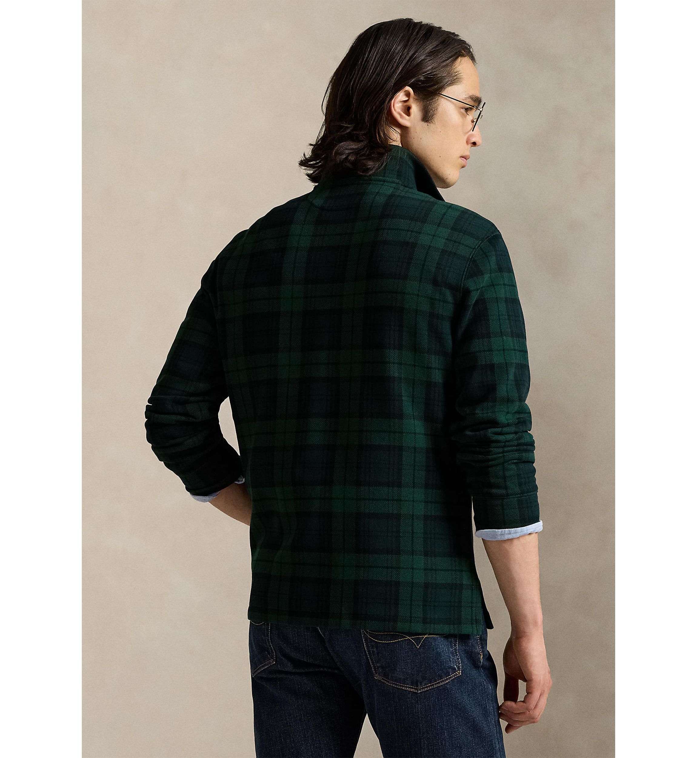 Mens Plaid Estate-Rib 1/4 Zip Pullover