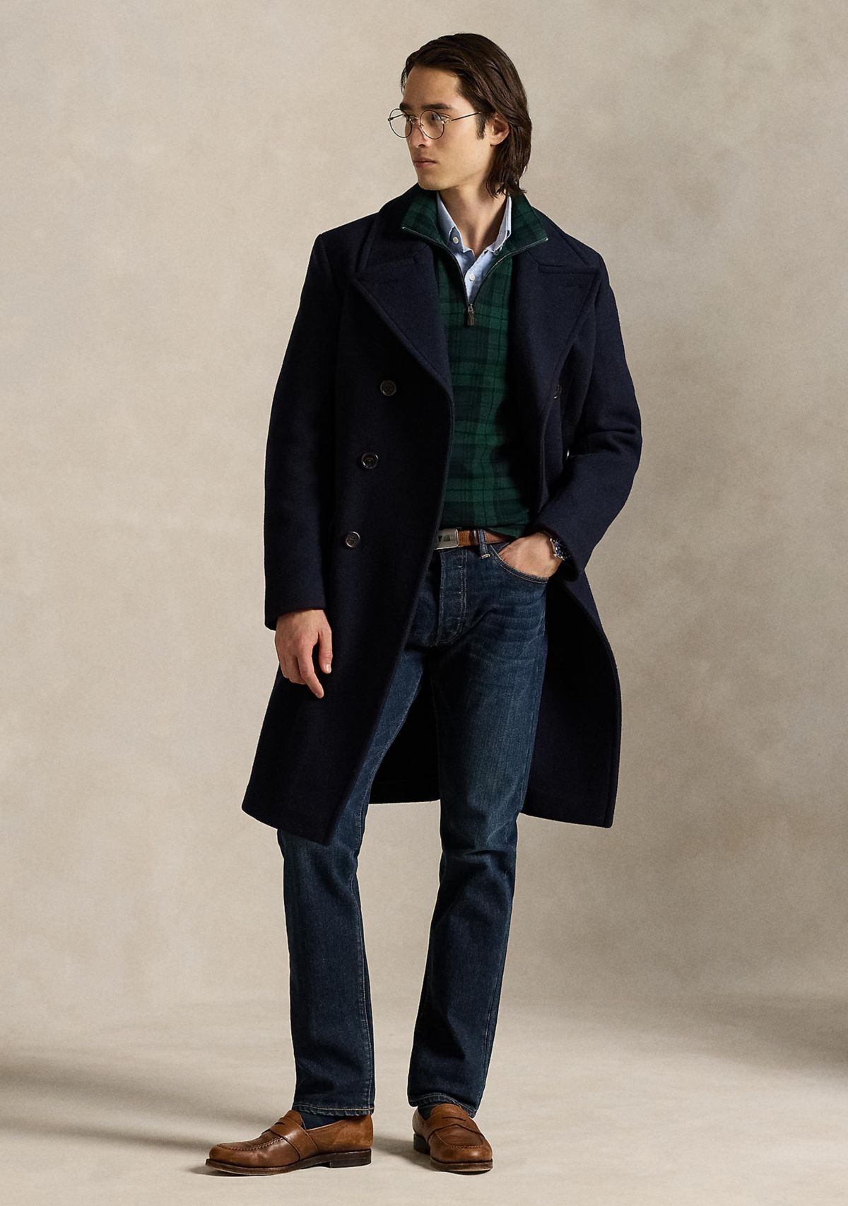 Mens Plaid Estate-Rib 1/4 Zip Pullover