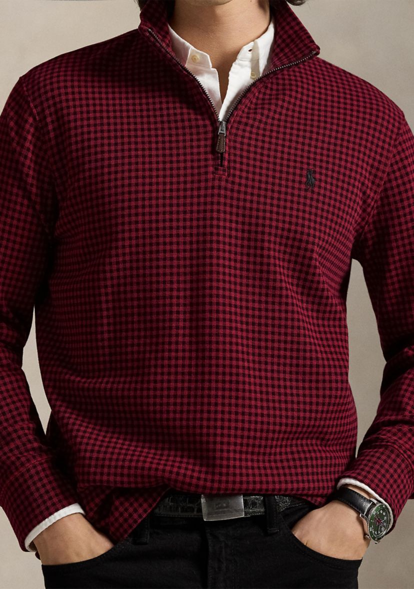 Mens Checked Estate-Rib Quarter-Zip Pullover