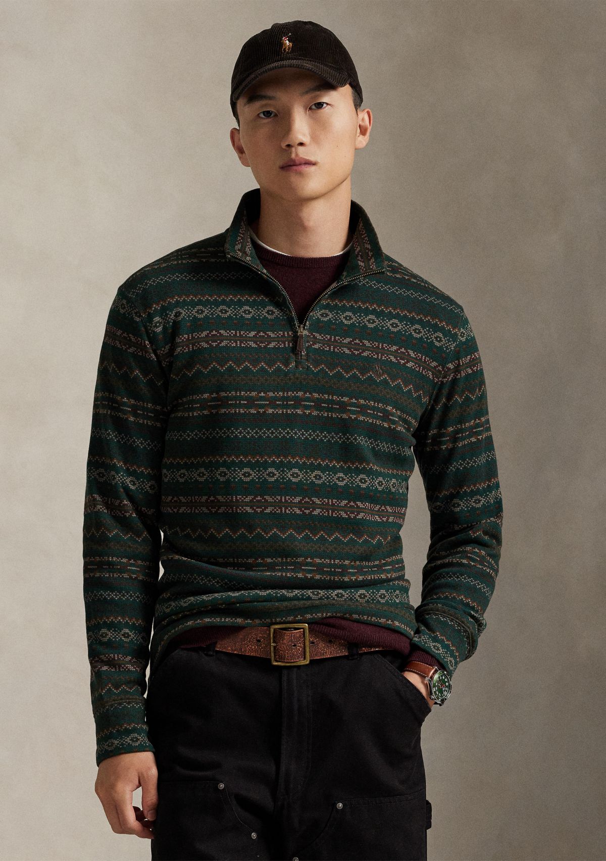 Mens Fair Isle-Inspired Estate-Rib Pullover