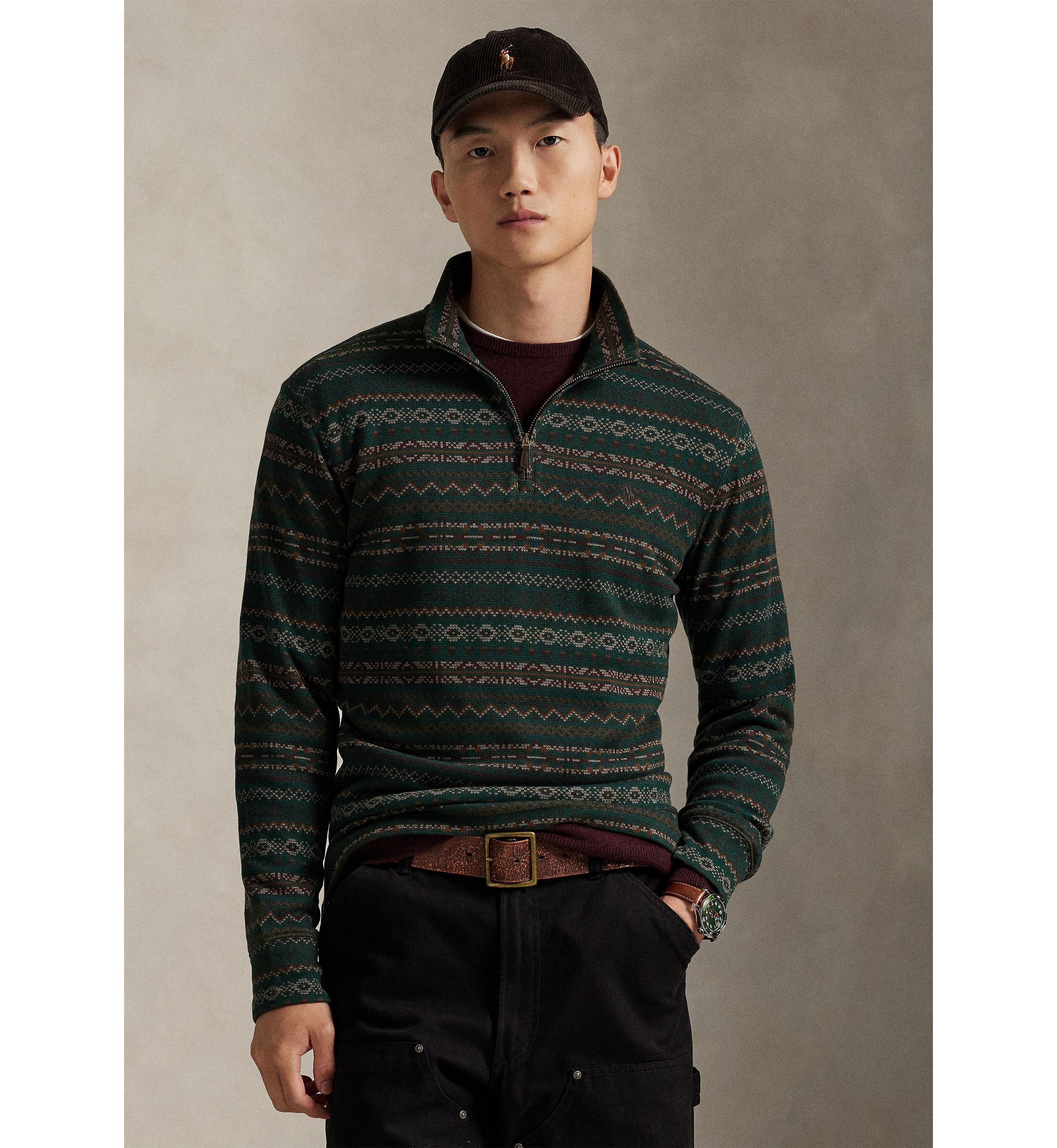 Mens Fair Isle-Inspired Estate-Rib Pullover