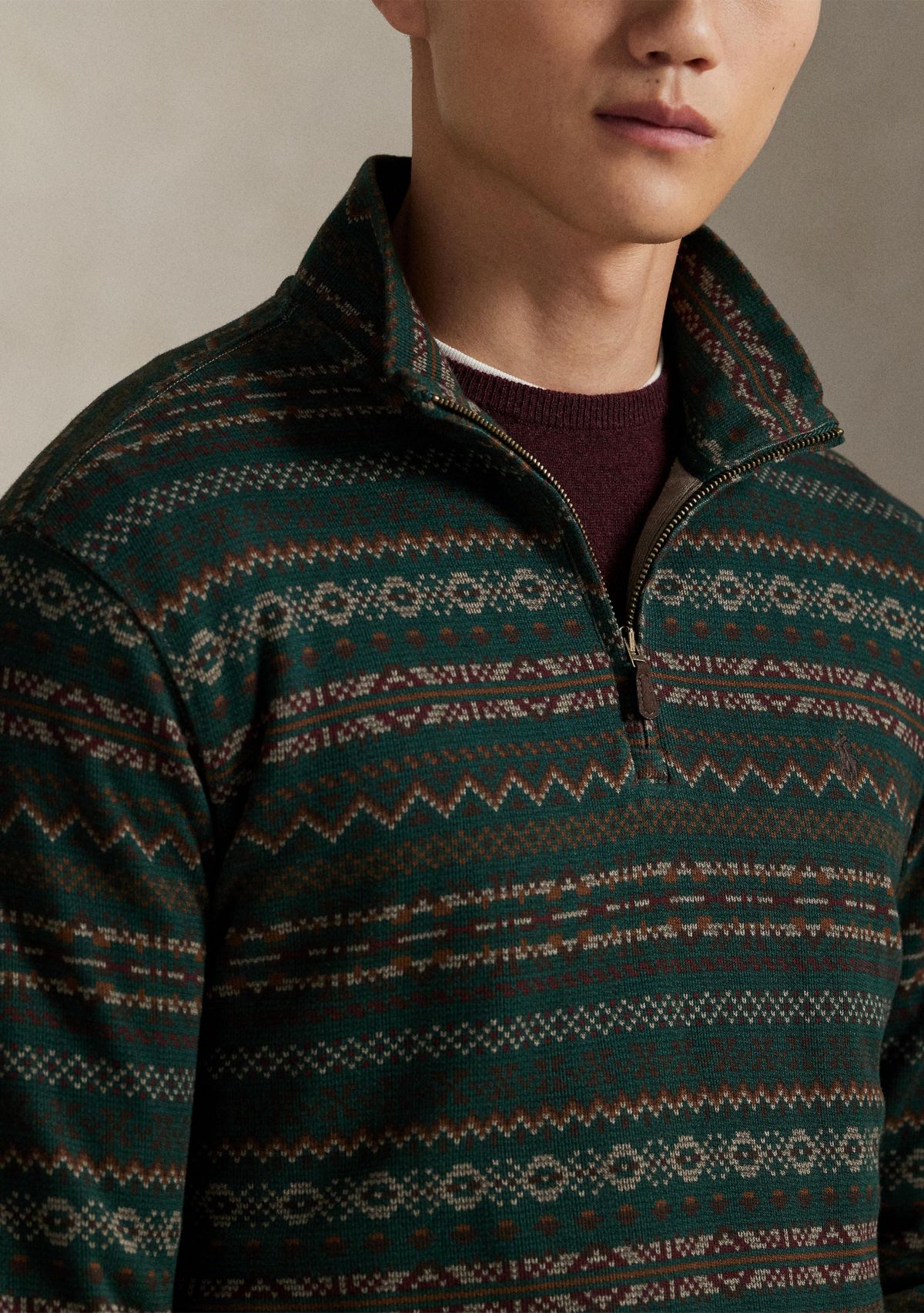 Mens Fair Isle-Inspired Estate-Rib Pullover