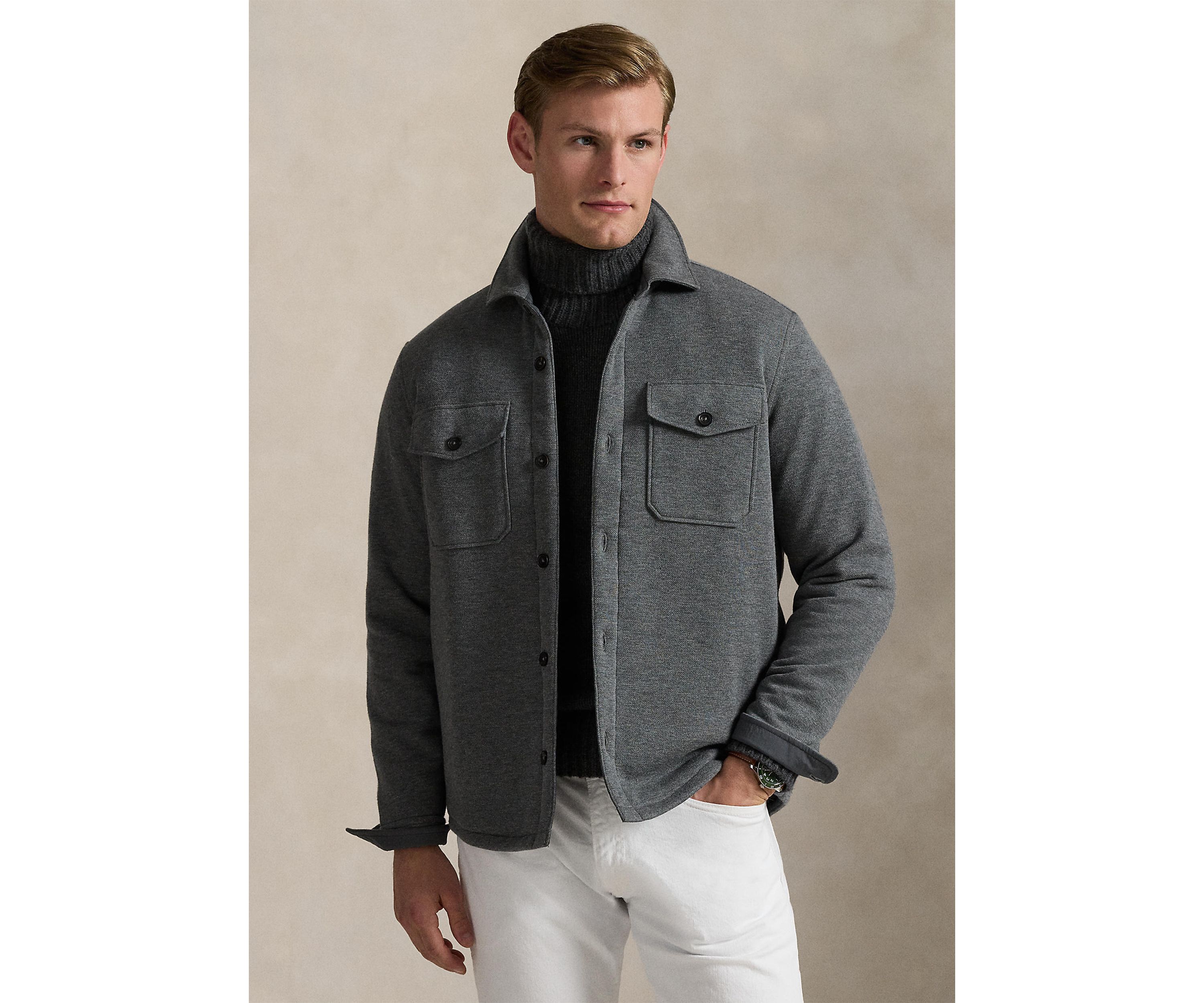 Double-Knit Mesh Shirt Jacket