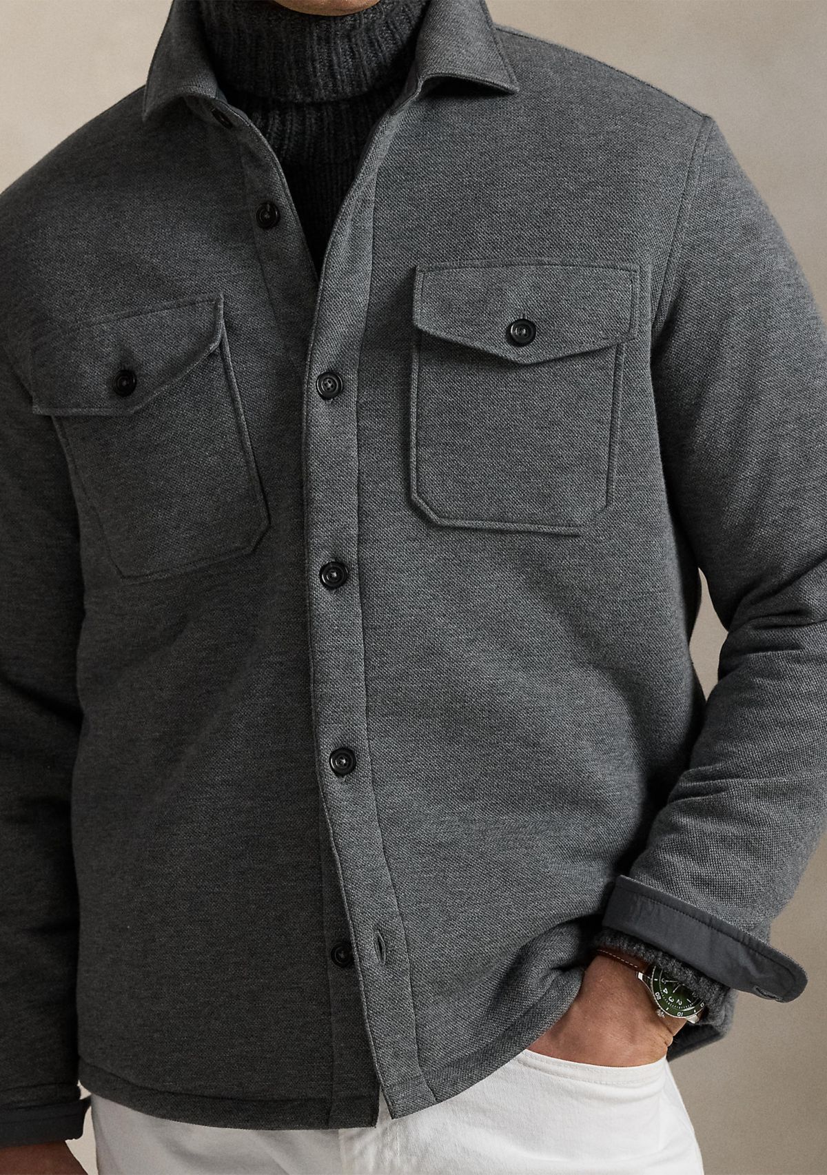 Double-Knit Mesh Shirt Jacket