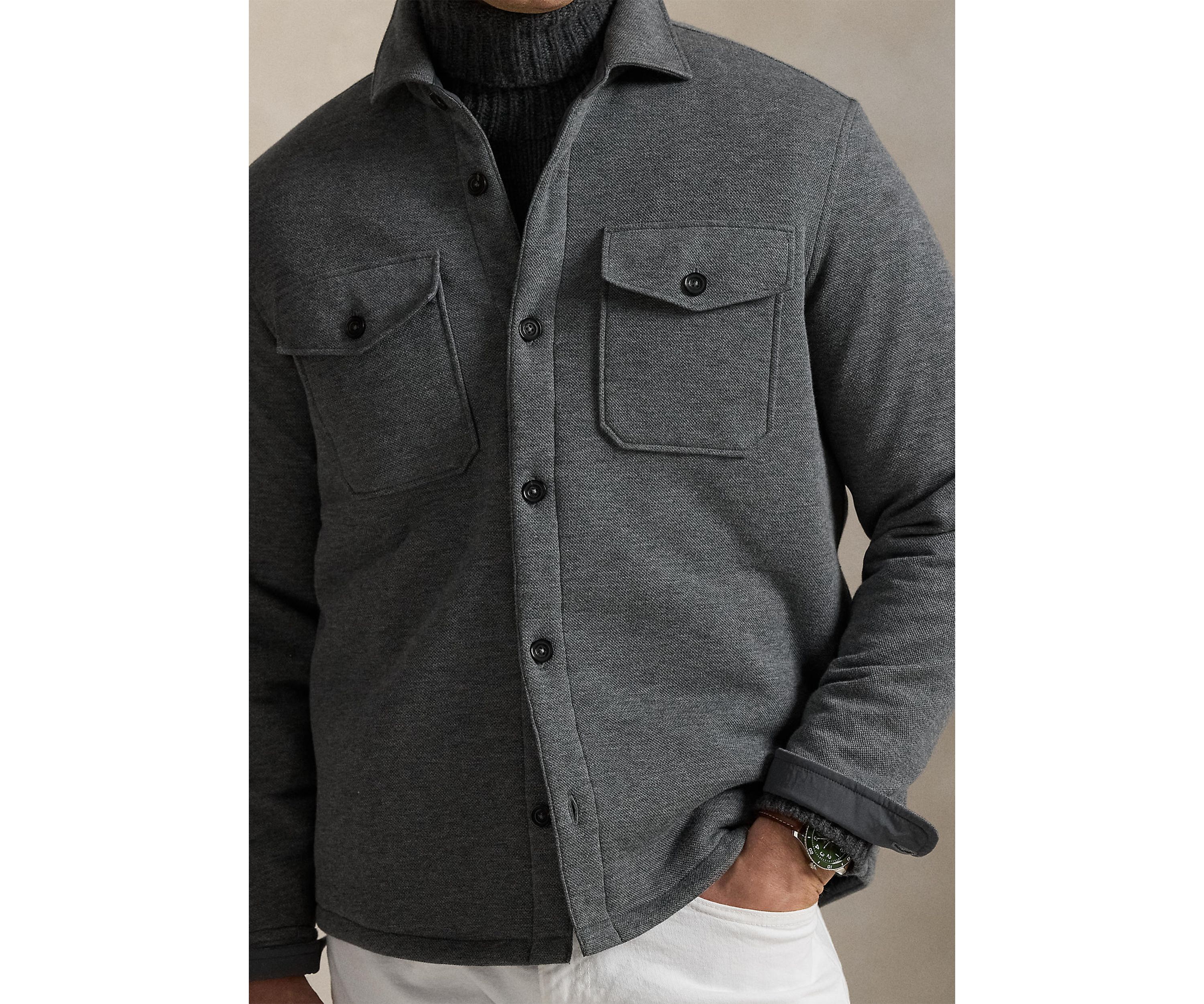 Double-Knit Mesh Shirt Jacket