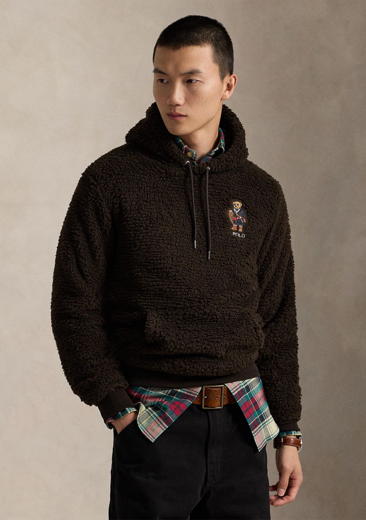 Mens Polo Bear Pile Fleece Hoodie