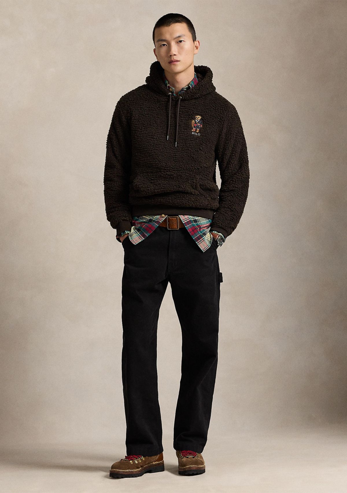 Mens Polo Bear Pile Fleece Hoodie