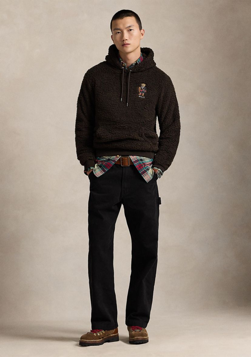 Mens Polo Bear Pile Fleece Hoodie