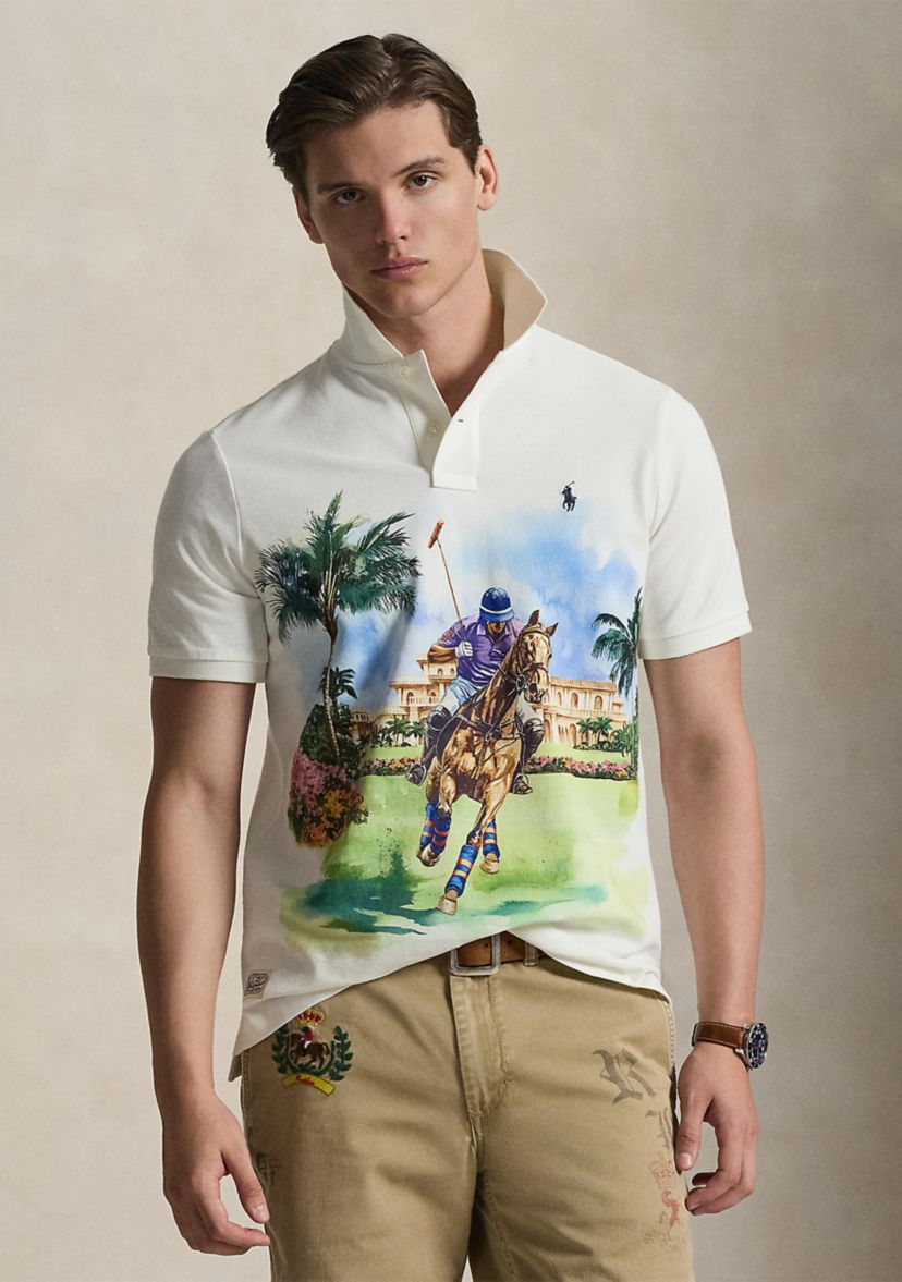 Mens Classic Fit Mesh Graphic Polo Shirt