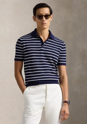 Polo Ralph Lauren Men's Striped Cotton-Linen Polo-Collar Sweater