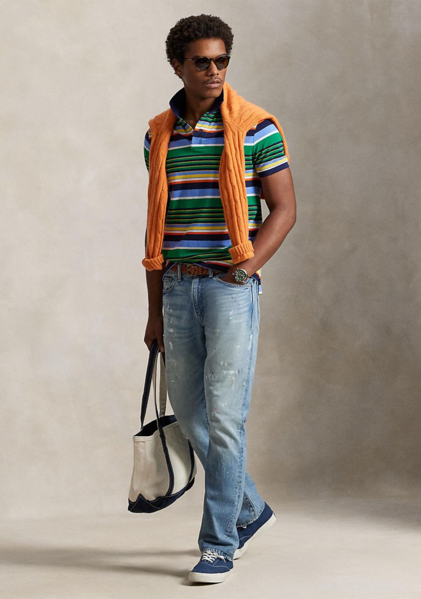 Classic Fit Striped Mesh Polo Shirt