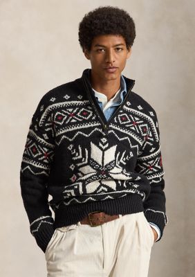 Polo Ralph Lauren Men's Snowflake Wool Quarter-Zip Sweater, Black, Large