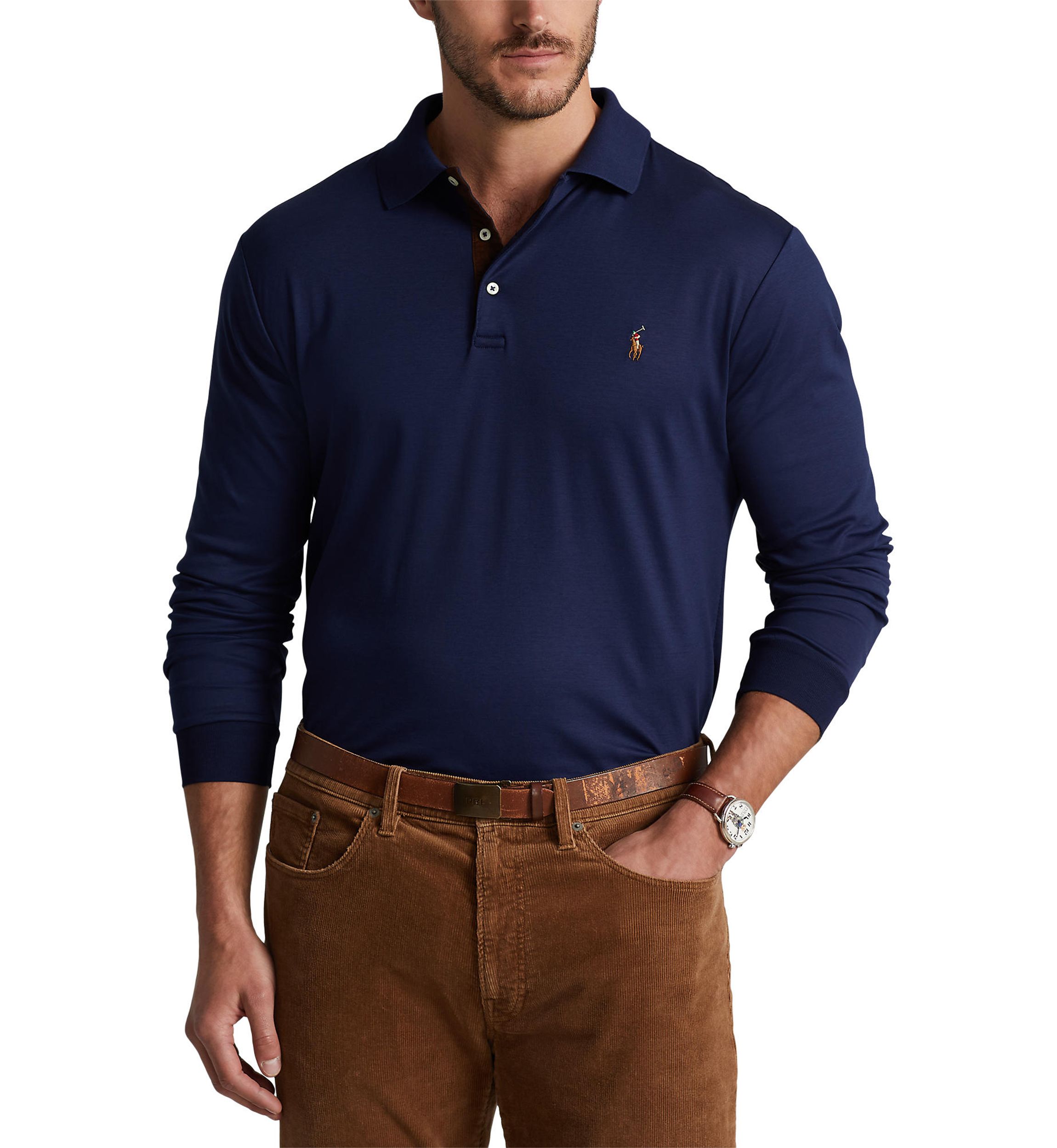 Big & Tall Soft Cotton Long Sleeve Polo Shirt