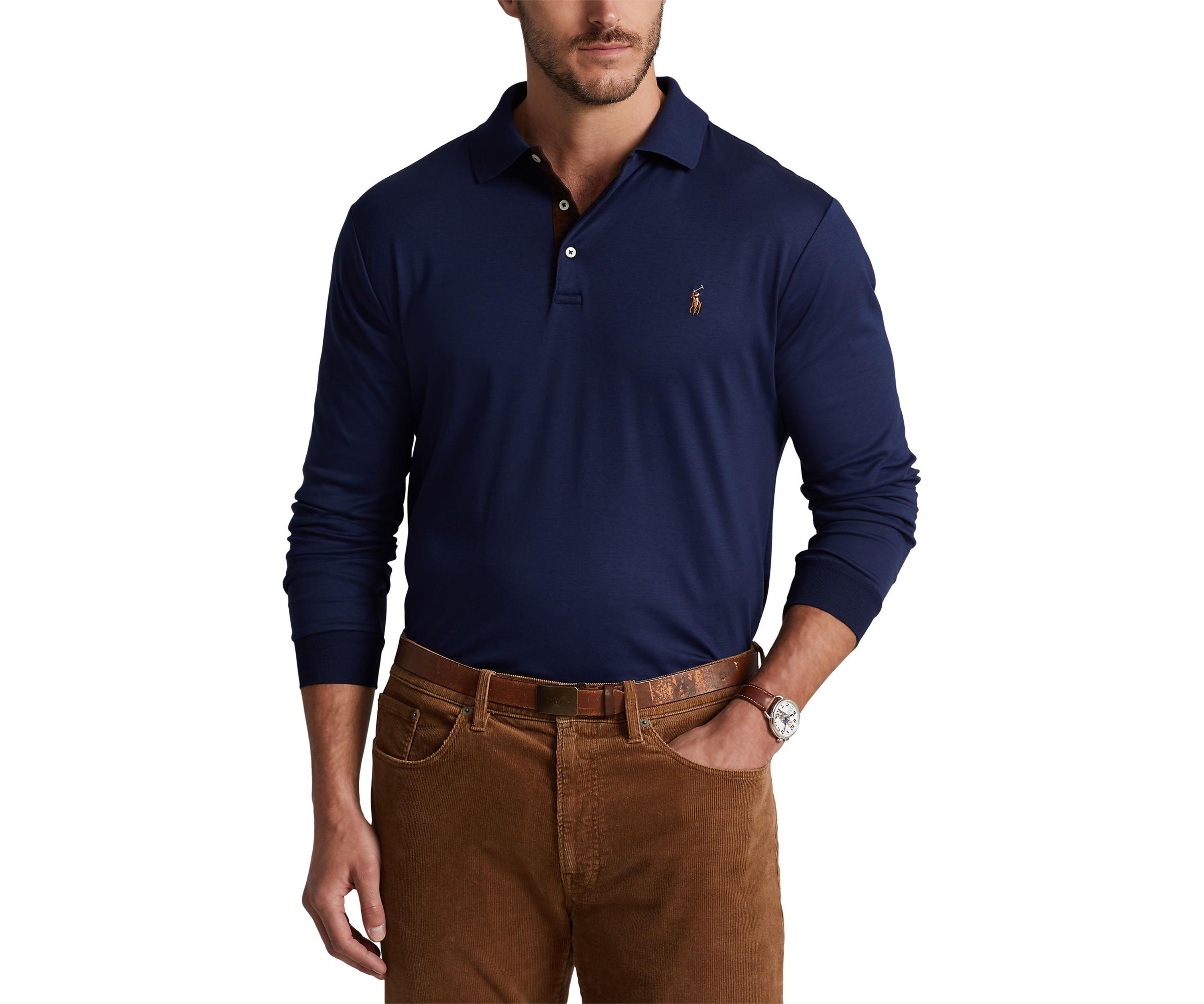 Big & Tall Soft Cotton Long Sleeve Polo Shirt