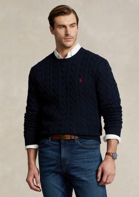 Polo Ralph Lauren Men's Big & Tall Cable-Knit Cotton Sweater, Blue, XLT