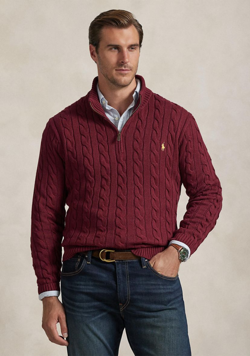 Big & Tall Cable-Knit Cotton 1/4 Zip Sweater
