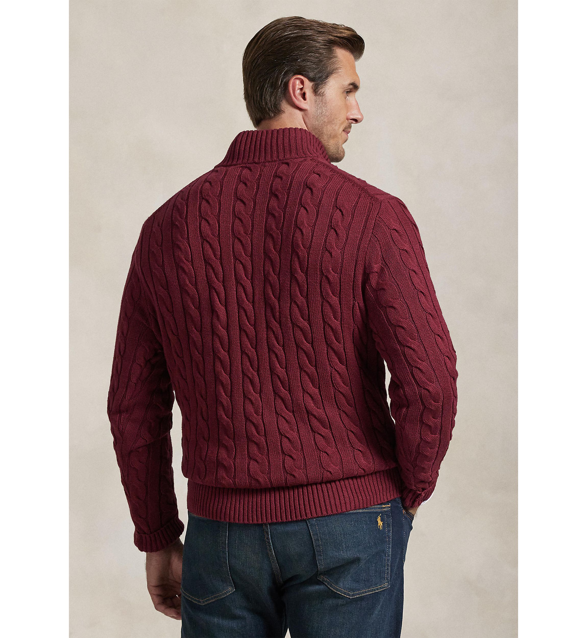 Big & Tall Cable-Knit Cotton 1/4 Zip Sweater