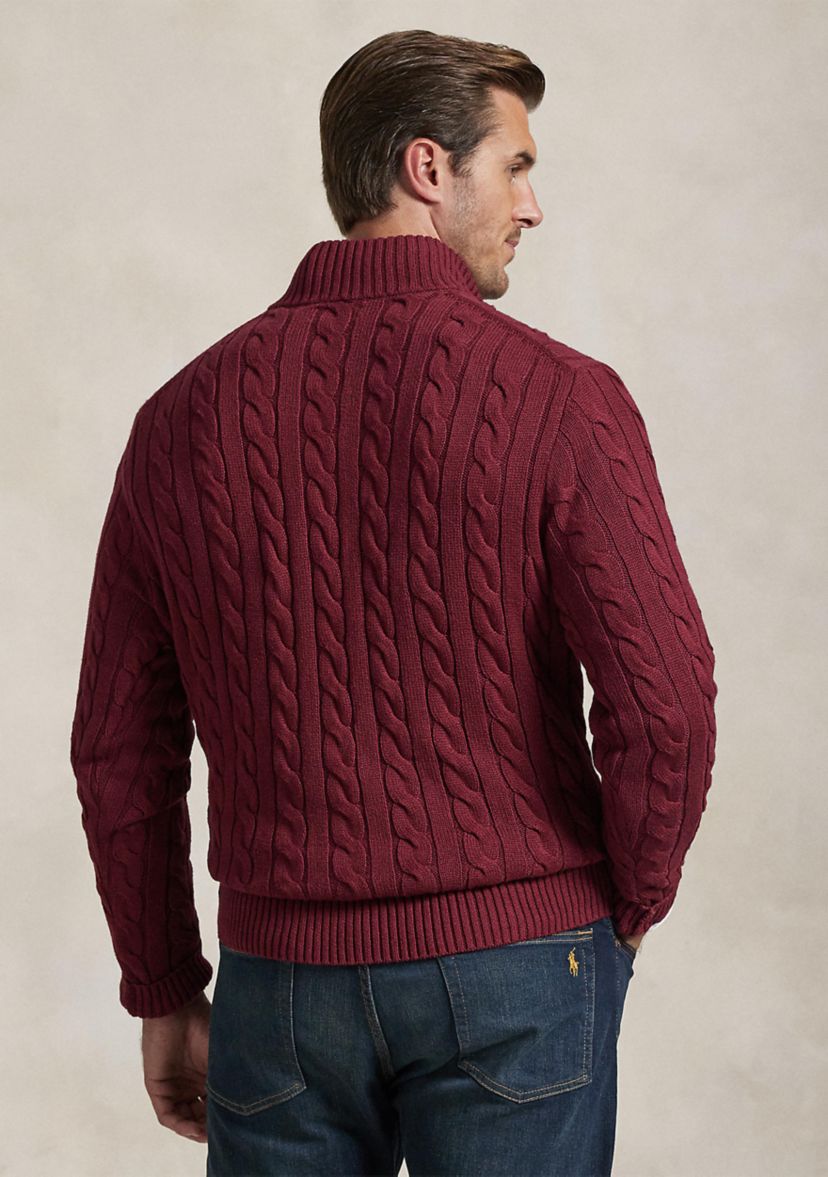 Big & Tall Cable-Knit Cotton 1/4 Zip Sweater