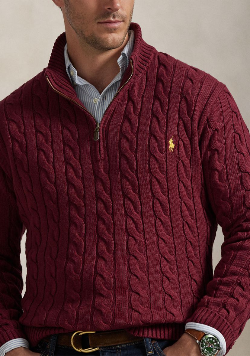 Big & Tall Cable-Knit Cotton 1/4 Zip Sweater