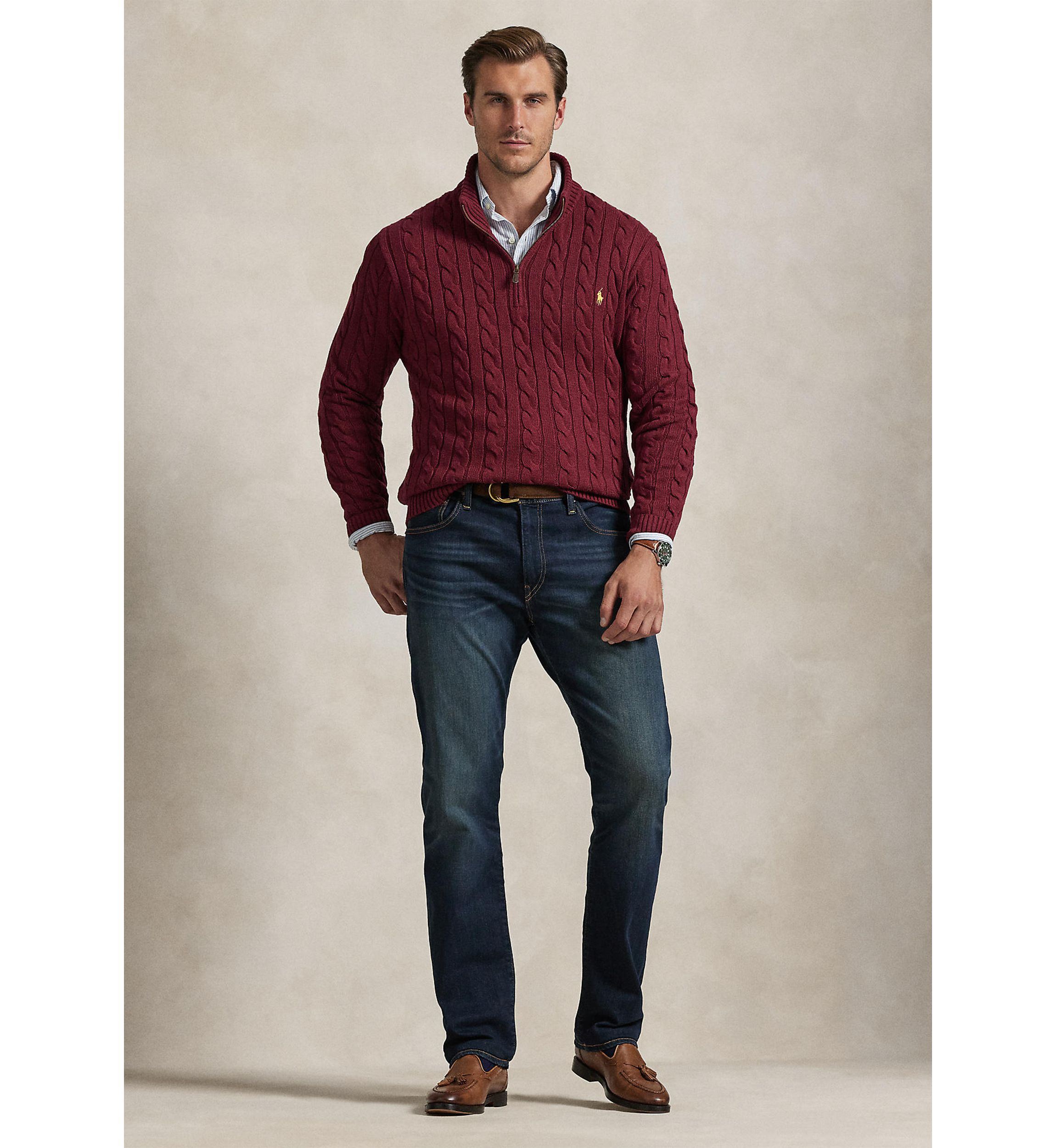 Big & Tall Cable-Knit Cotton 1/4 Zip Sweater