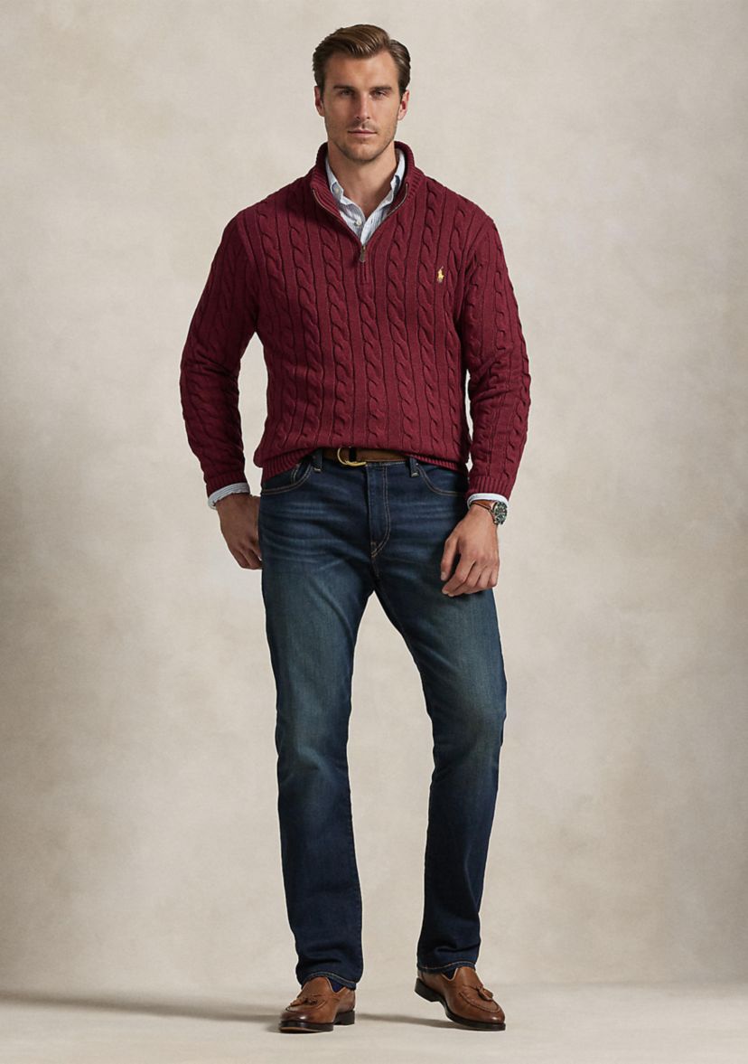 Big & Tall Cable-Knit Cotton 1/4 Zip Sweater