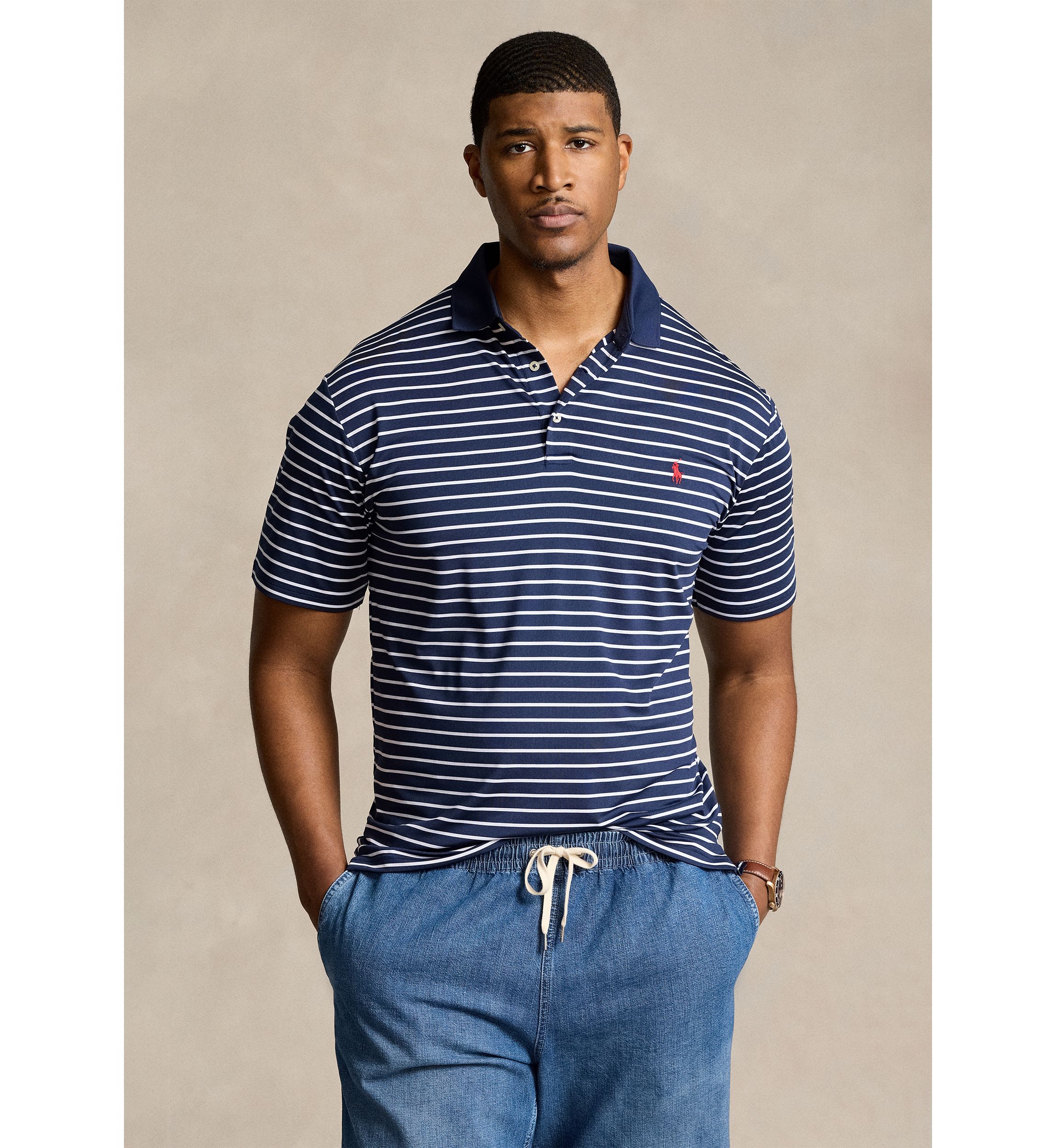 Big & Tall Striped Stretch Performance Polo Shirt