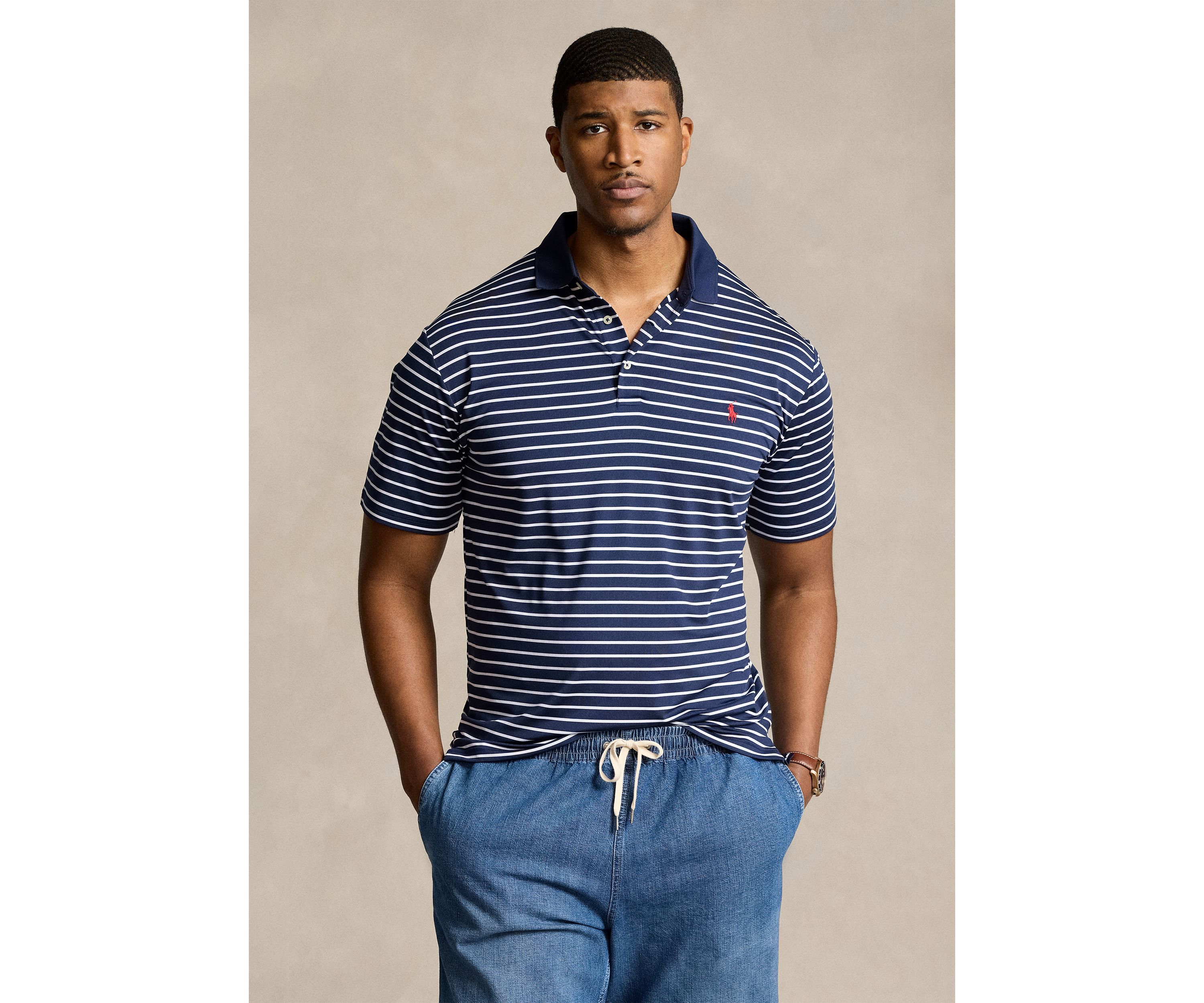 Big & Tall Striped Stretch Performance Polo Shirt