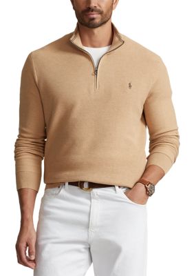 Polo Ralph Lauren Men's Big & Tall Mesh Knit Cotton Quarter Zip Sweater, Brown, 3X Big